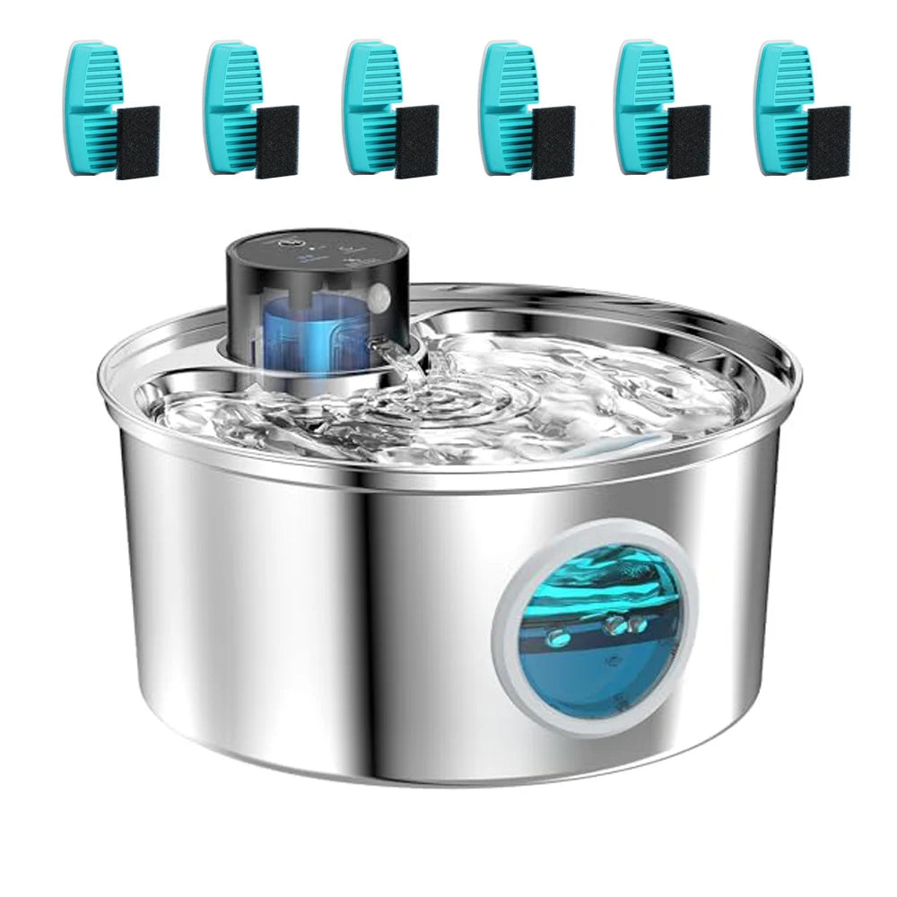 108oz/3.2L Stainless Steel Wireless Cat and Dog Drinker Rechargeable Automatic Pet Drinker Water Fountain Motion Sensor Bowl