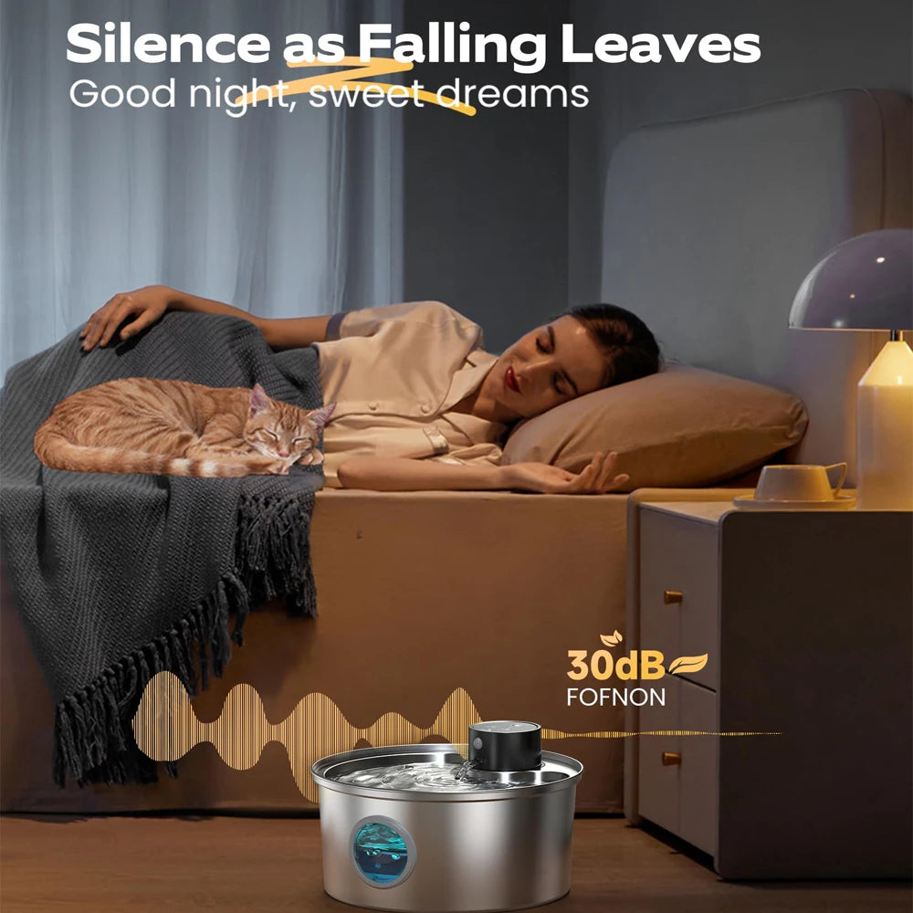 108oz/3.2L Stainless Steel Wireless Cat and Dog Drinker Rechargeable Automatic Pet Drinker Water Fountain Motion Sensor Bowl