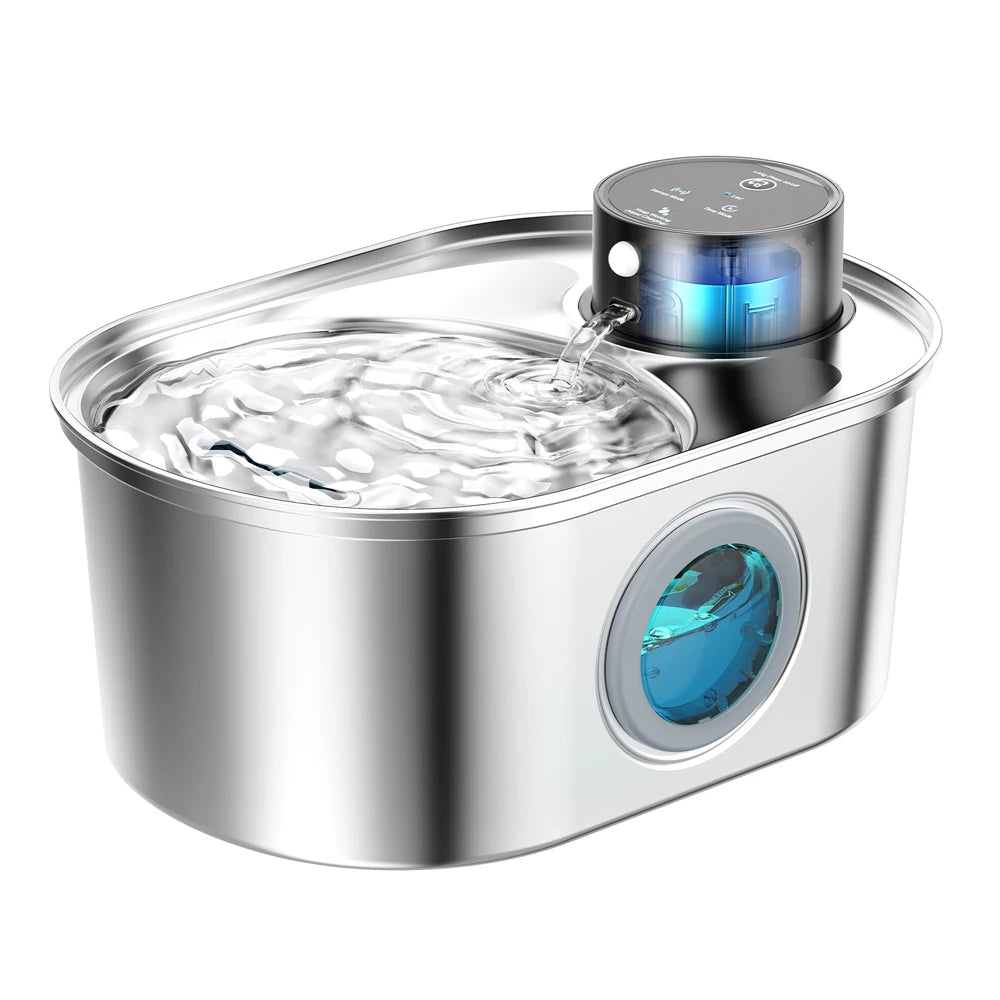 108oz/3.2L Stainless Steel Wireless Cat and Dog Drinker Rechargeable Automatic Pet Drinker Water Fountain Motion Sensor Bowl