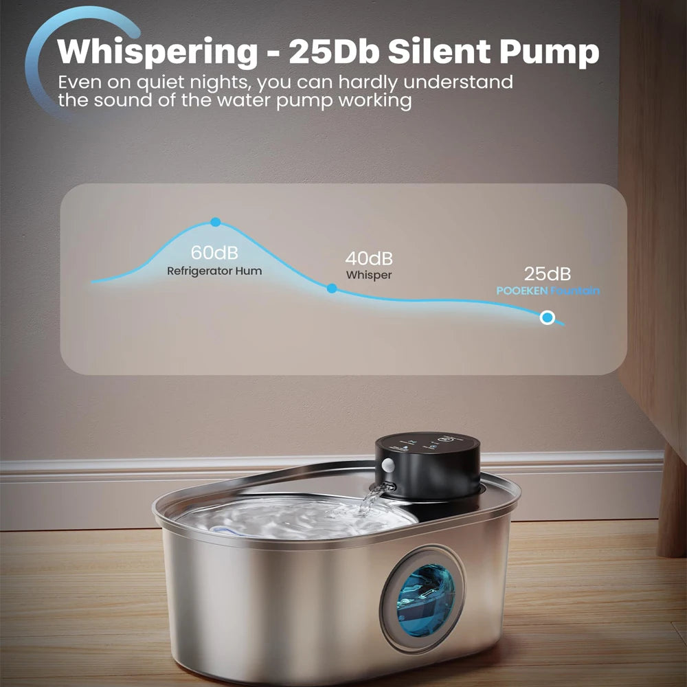 108oz/3.2L Stainless Steel Wireless Cat and Dog Drinker Rechargeable Automatic Pet Drinker Water Fountain Motion Sensor Bowl