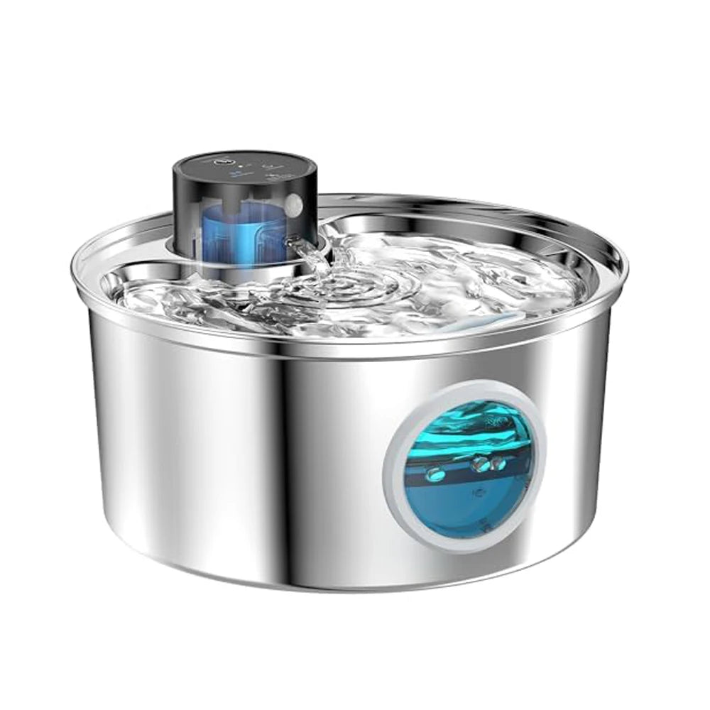 108oz/3.2L Stainless Steel Wireless Cat and Dog Drinker Rechargeable Automatic Pet Drinker Water Fountain Motion Sensor Bowl