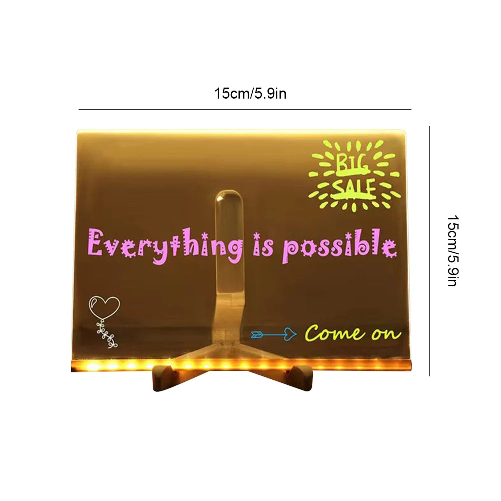 Light Up Acrylic Message Board Rewritable DIY Children's Glowing Drawing Board Message Lamp With 7 Colorful Pens