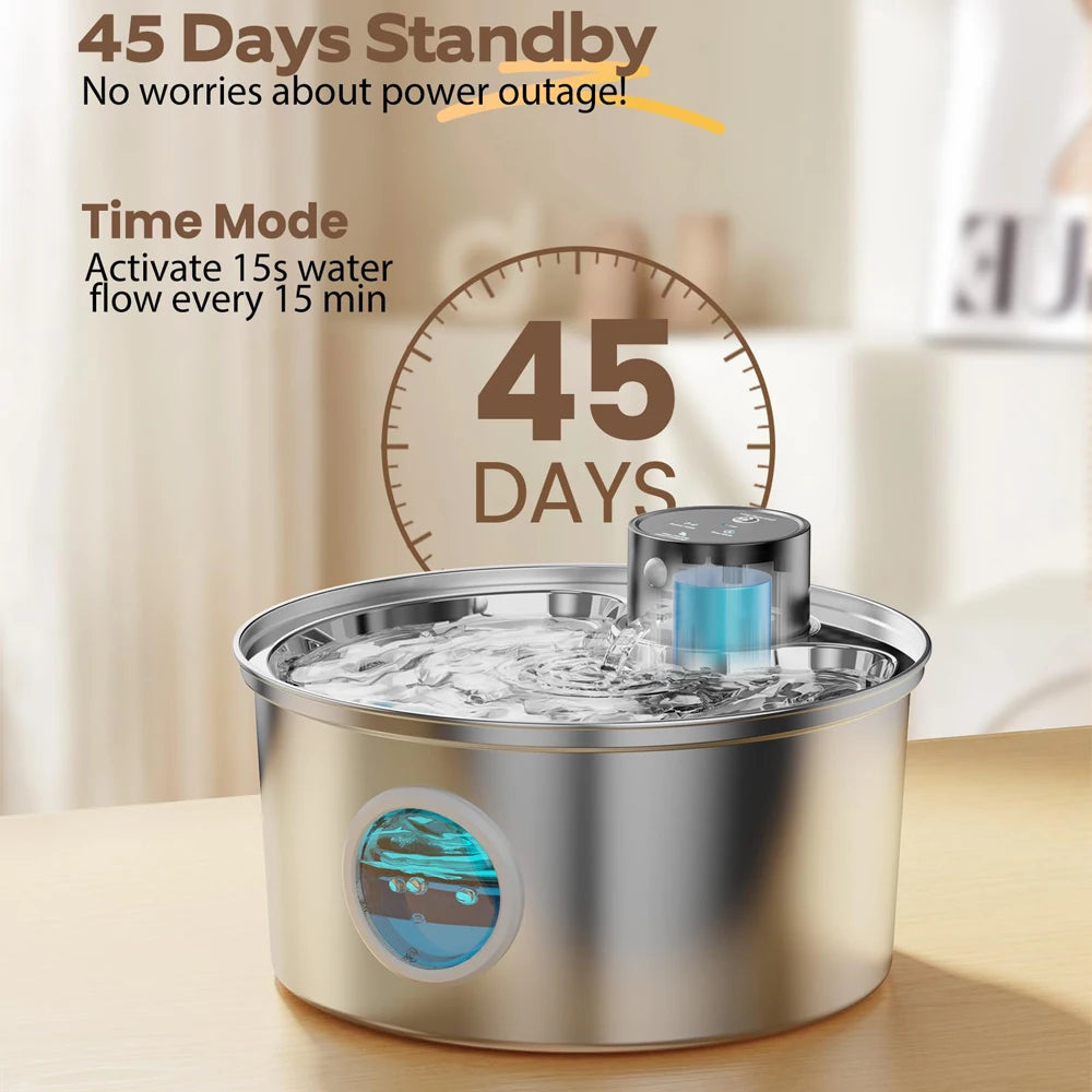 108oz/3.2L Stainless Steel Wireless Cat and Dog Drinker Rechargeable Automatic Pet Drinker Water Fountain Motion Sensor Bowl