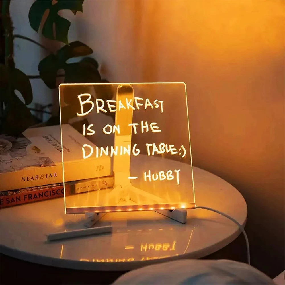 Light Up Acrylic Message Board Rewritable DIY Children's Glowing Drawing Board Message Lamp With 7 Colorful Pens