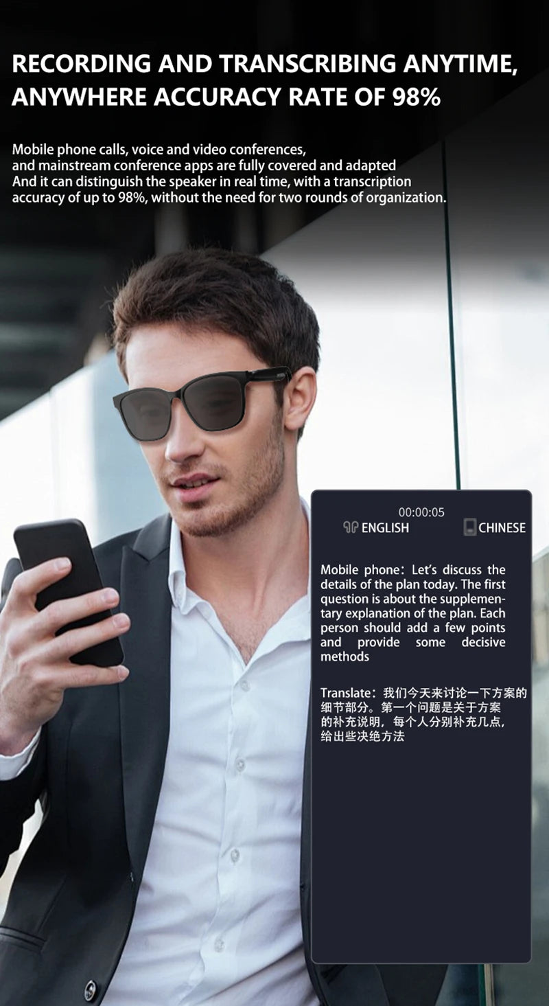 Xiaomi HY-C8 Smart Glasses AI Intelligent Translation Wireless Bluetooth Glasses Real-time Simultaneous Interpretation Headset